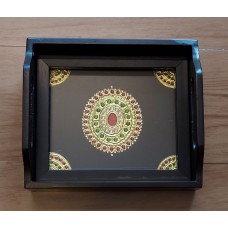Tray with Tanjore Design Inlaid 6x8 inches - 2